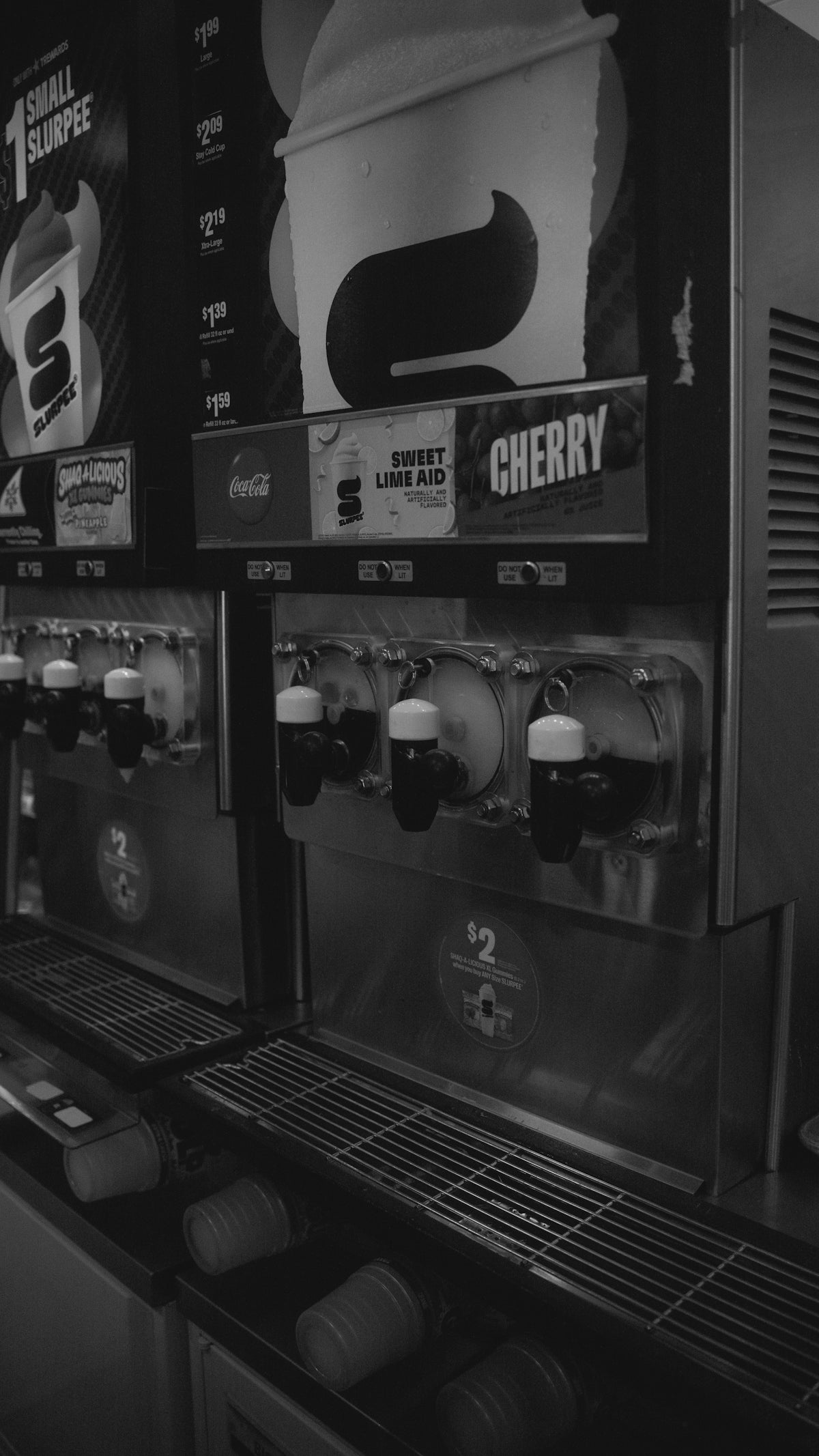 Slurpee machine at a 7-eleven convenience store.